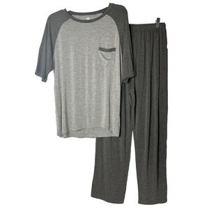 MoFiz Mens Grey Super Lightweight Lounge Pajama Set Short Sleeve & Pants Size S